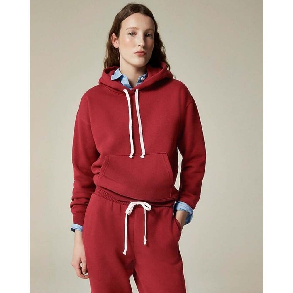 J.Crew Hoodie WMNS XXS Red Heritage Fleece Cotton Pullover Casual Minimalist